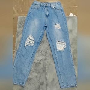 Size 8/10, light wash, Ripped Zipper Fly Jeans